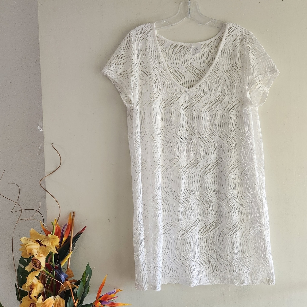 Alexa & Stella White Crocheted Size 1X Beach Cover-up Top